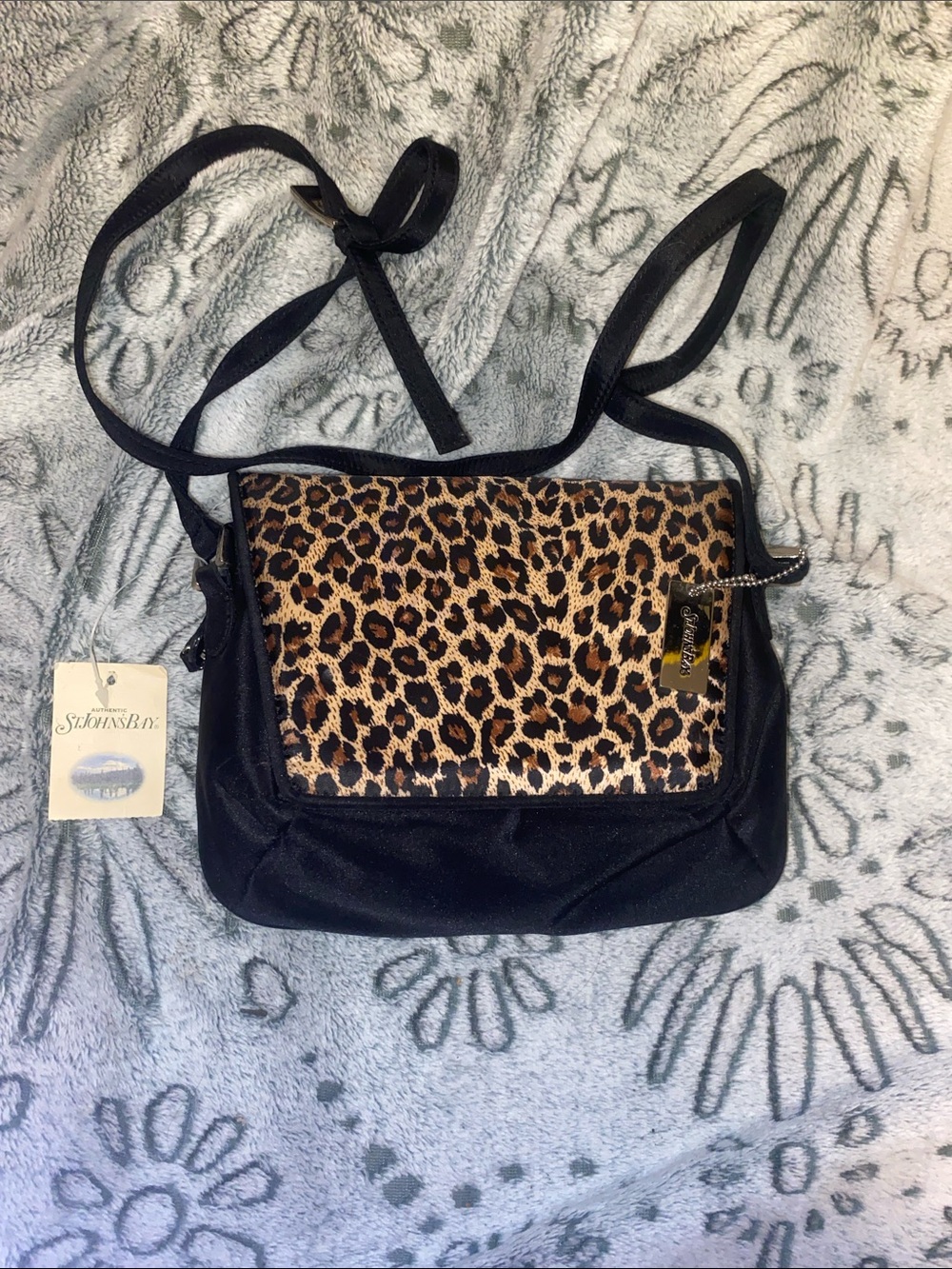 St. John's Bay Black Crossbody with Leopard-Print Flap